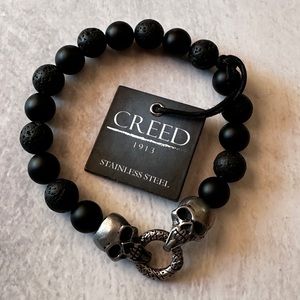 Creed Men’s Black Stone Beads Stainless Steel Skulls Bracelet